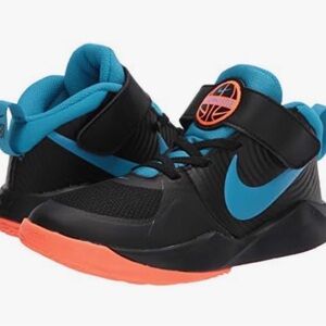 Nike Kids' Black and Teal Sneakers with Orange Accents